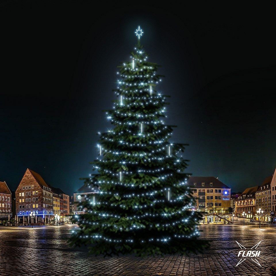 LED světelná sada na stromy vysoké 21-23m, ledová bílá s Flash, s padajícím sněhem