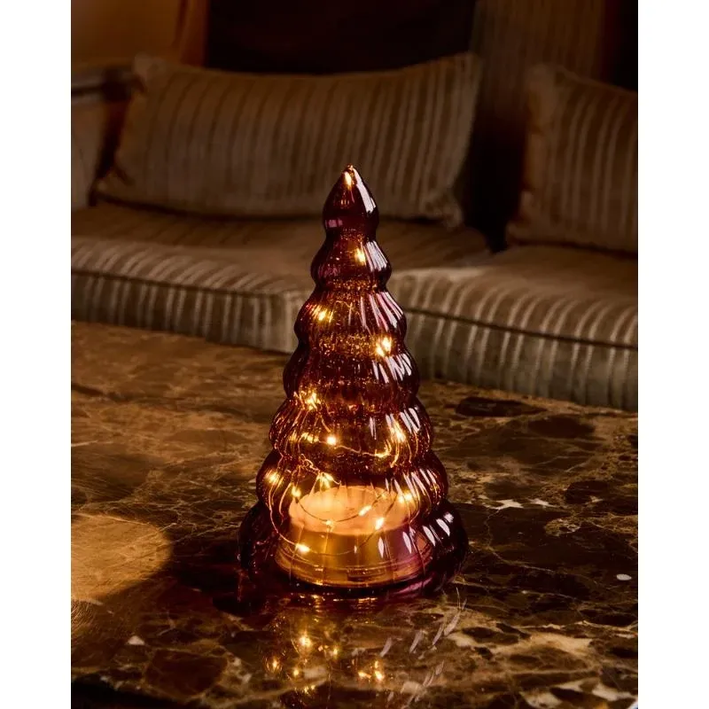 LED světelný stromek, skleněný, vínový,16,5 cm