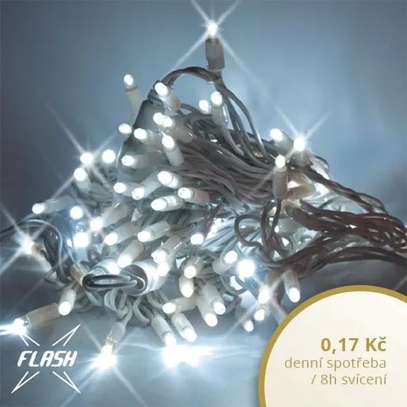 LED světelný řetěz FLASH, 5 m, ledově bílá, 60 diod, IP67, bílý kabel (kopie)