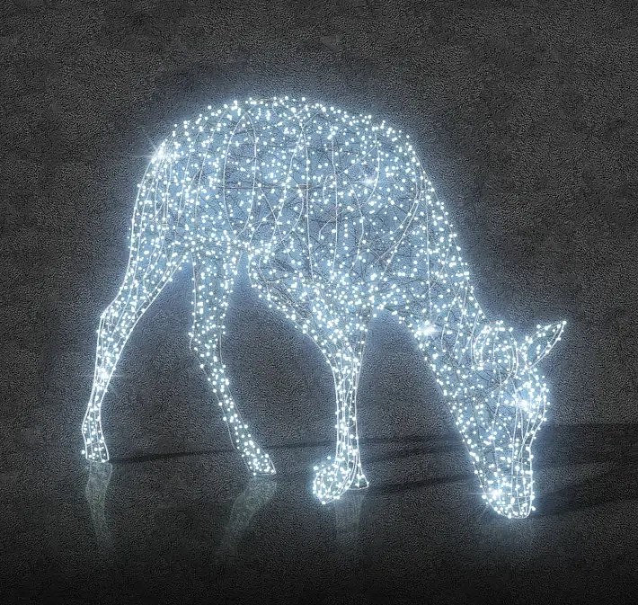 LED světelná srna se skloněnou hlavou, 250 cm, ledově bílá, 24V, 98,2W, 91 kg, ze 3 dílů