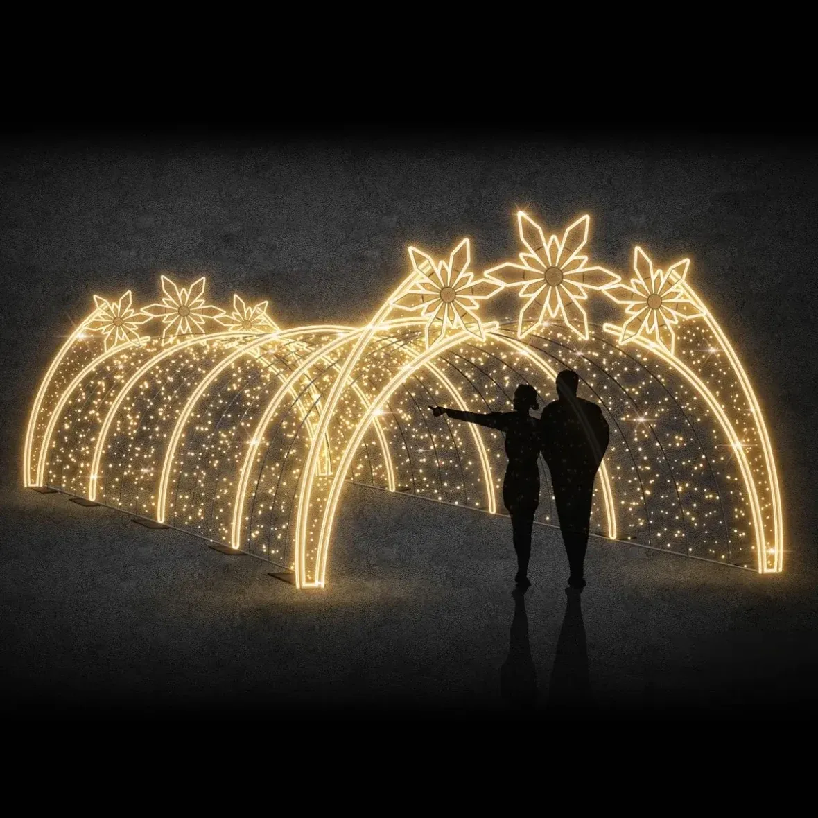 3D LED světelný tunel, 420 x 300 x 1000 cm, teple bílá, 230V, 14 dílů