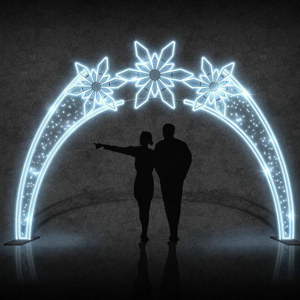 2D LED světelná brána, 420 × 300 cm, ledově bílá, stojící