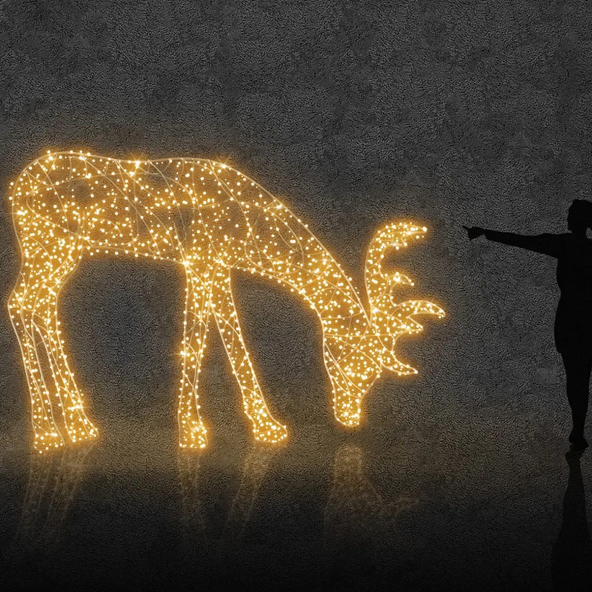 3D LED světelný jelen 220 × 350 × 120 cm, teple bílá, 36V, 37,4 W, 15 kg, 3 díly