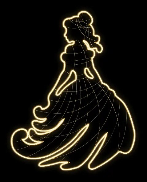 2D LED světelná princezna, 155 x 185 x 60 cm, teple bílá, 230 V, 64,4 W, 12,32 kg, ze 2 dílů, stojící