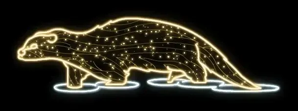 2D LED světelná vydra, 250 × 75 × 70 cm, teple bílá, modrá, 230 V, 44 W, 10 kg, 2 díly, stojící