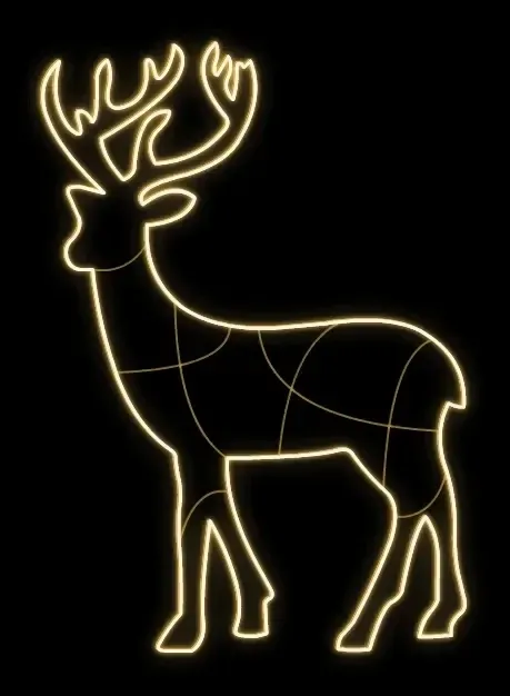 2D LED světelný jelen, 105 x 150 x 60 cm, teple bílá, 230V, 29,1 W, 8,4 kg, ze 2 dílů, stojící