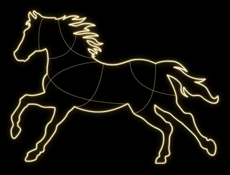 2D LED světelný kůň, 300 x 220 cm, teple bílá, stojící
