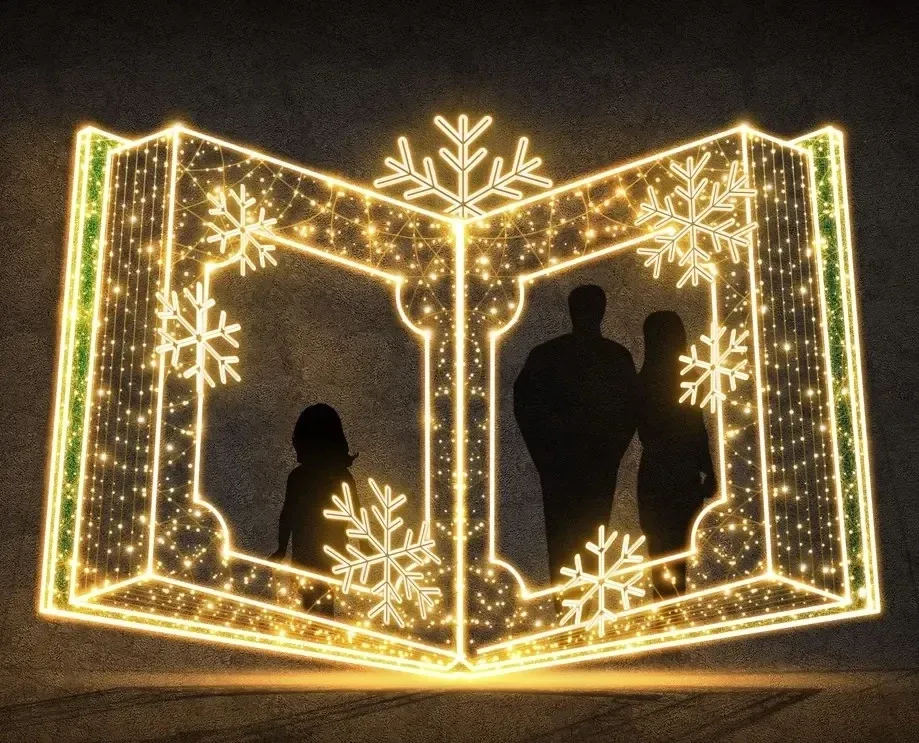 2D LED světelný rám - kniha, 400 x 230 cm, teple bílá, stojící