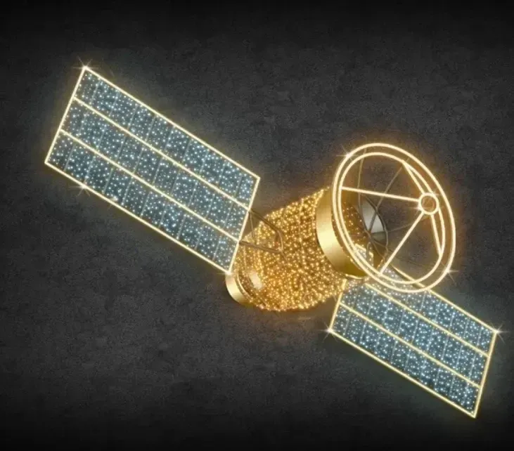 2D LED světelný satelit, 500 × 300 × 130 cm, teple a ledově bílá, 36 V, 120 W, 40 kg, 6 dílů, stojící