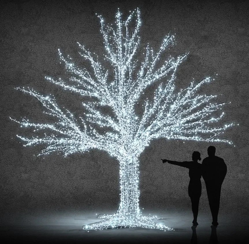 3D LED listnatý strom 400 cm, ledově bílá, 36 V, 63,4 W, 67 kg, ze 7 dílů
