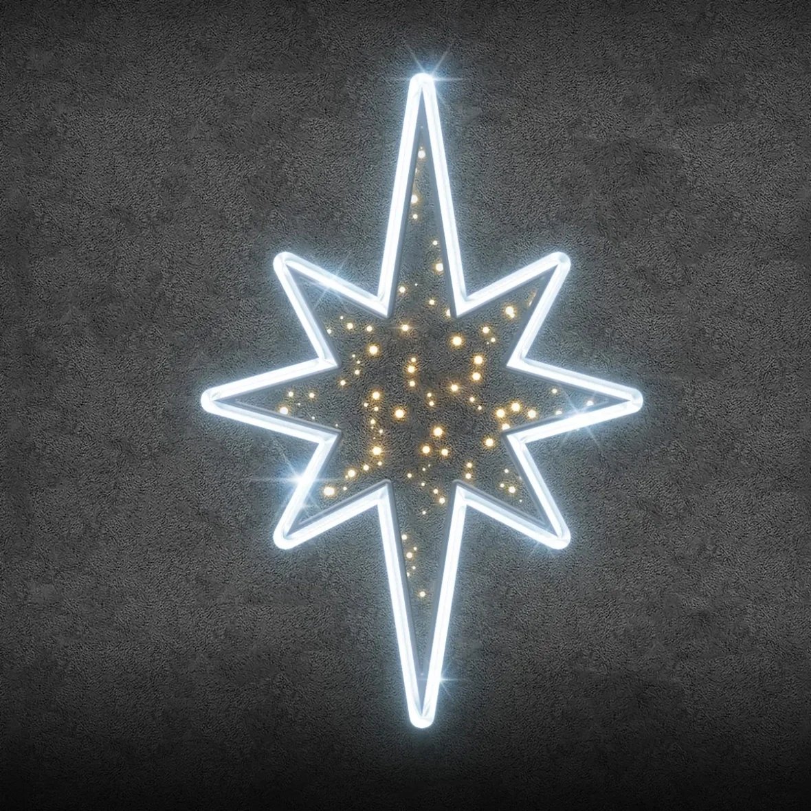 2D LED světelná hvězda, závěsná, 45 × 70 cm, ledově a teple bílá