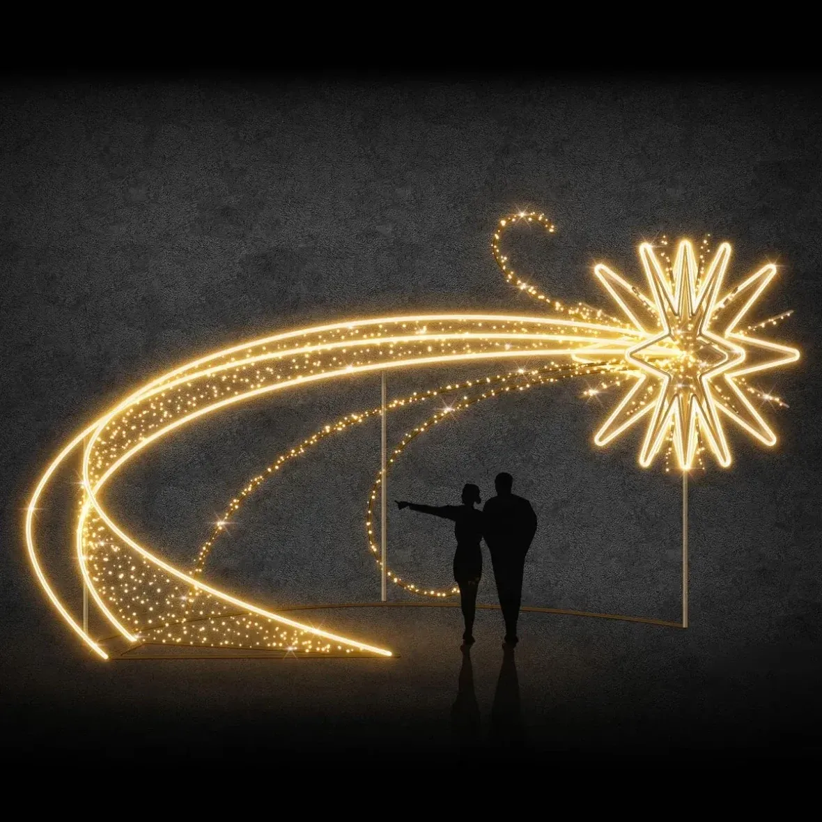 3D LED světelná kometa kolem stromu, 800 × 700 × 500 cm, teple bílá, 36 V, 61 W, 9 dílů