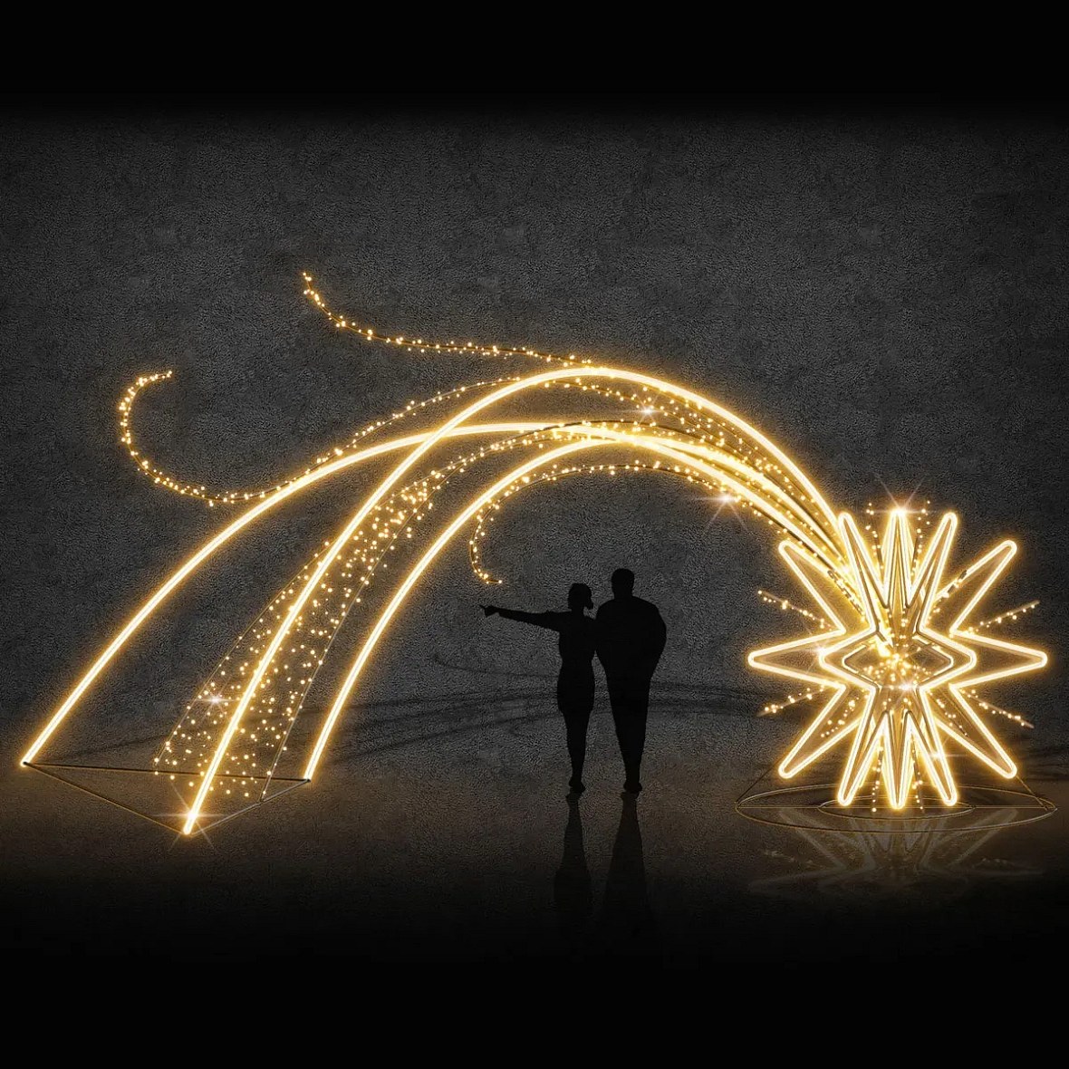 3D LED světelná kometa, 800 × 420 × 200 cm, teple bílá, 230 V, 258 W, 126,6 kg, ze 6 dílů, W