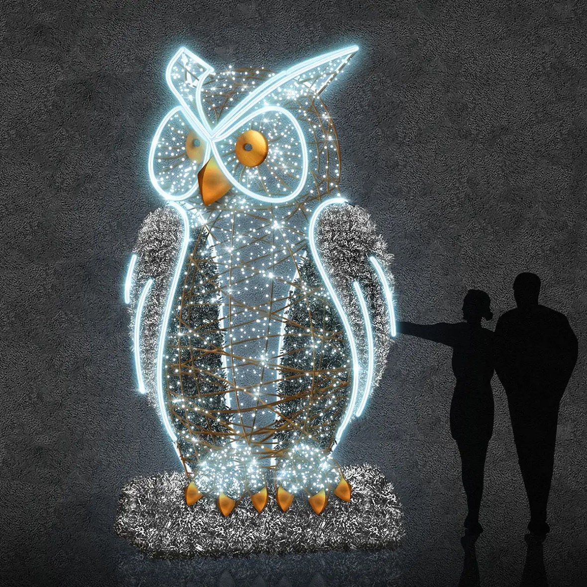 3D LED světelná sova 350 cm, ledově bílá, 36 V, 82 W, 32 kg, 7 dílů