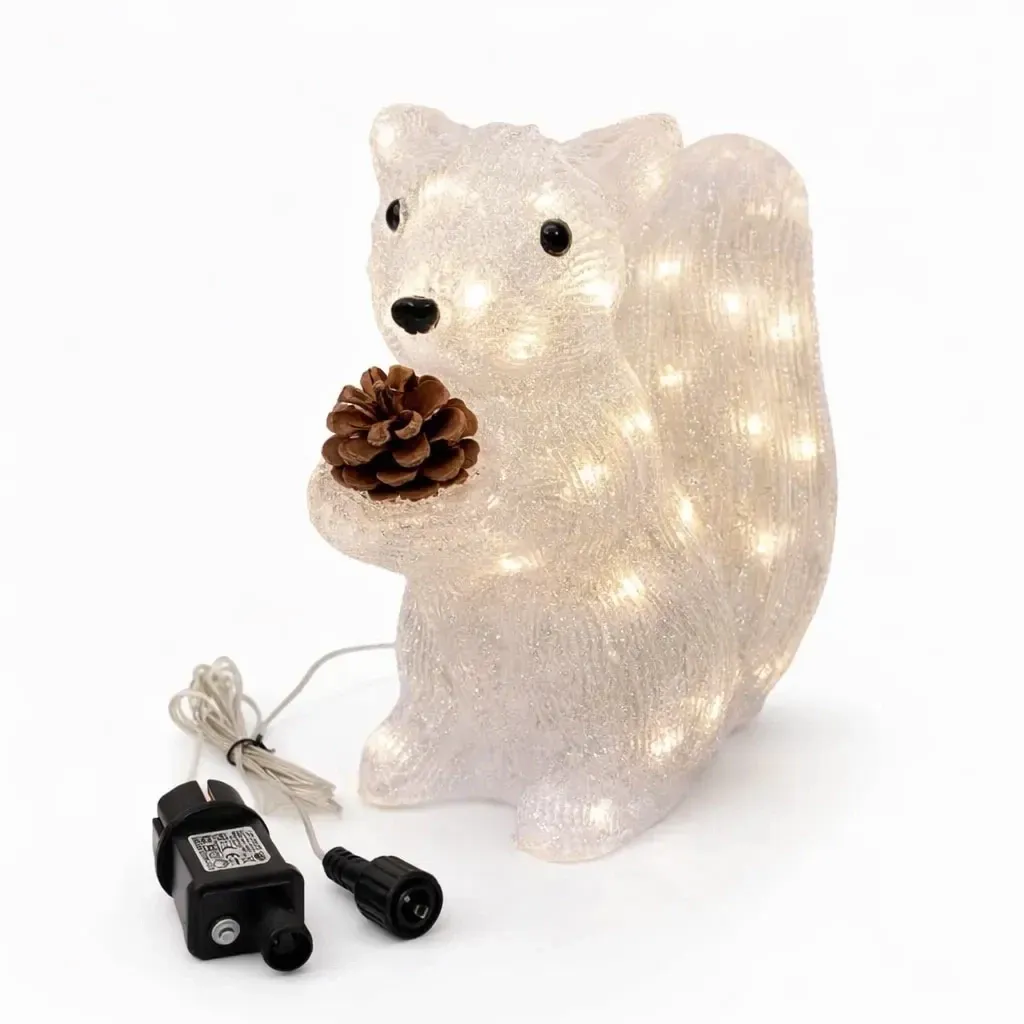 LED svítící veverka 30 cm, akryl, teple bílá, IP44, venkovní