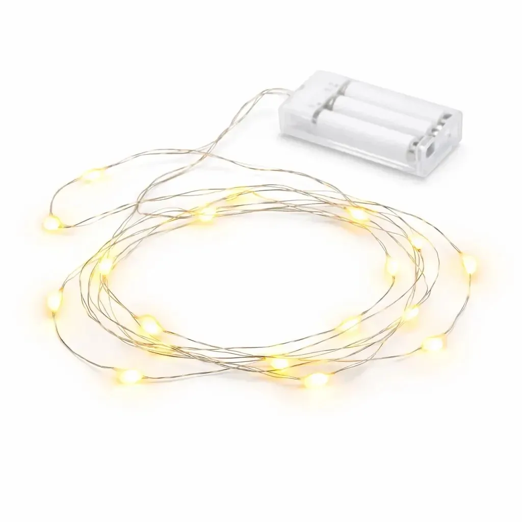 LED světýlka na baterie kapičky 2 m, teple bílá, 20 diod, IP20 interiér, 3× AA