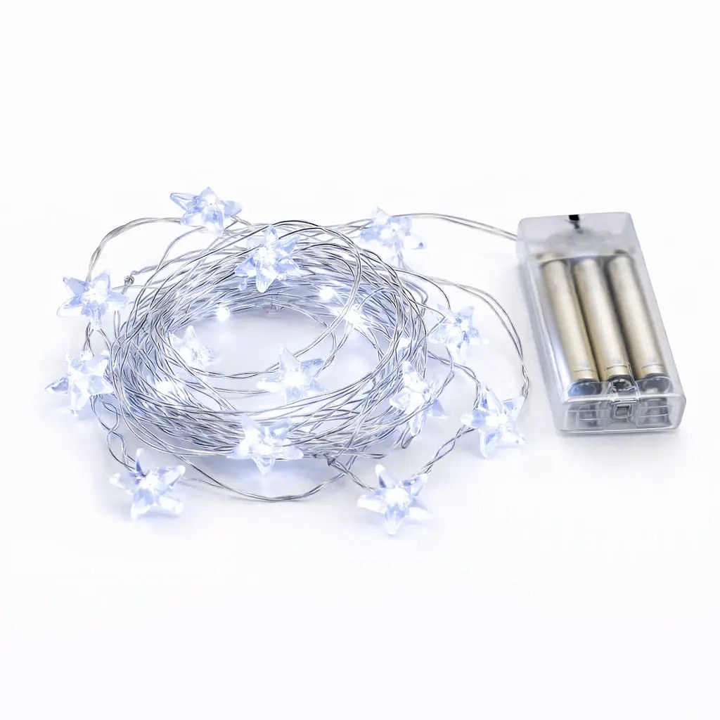 LED světýlka na baterie hvězdičky 2,3 m, ledově bílá, 20 diod, IP20 interiér, 3× AA