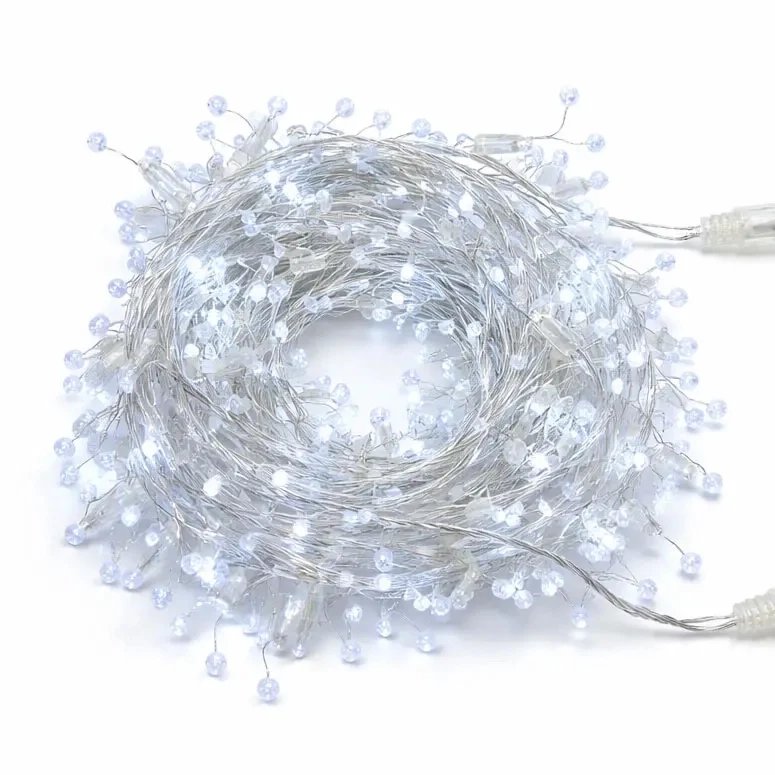 Eco Fix světelný řetěz s krystalky venkovní 8 m, ledově bílá, 80 diod, 24 V, čirý kabel IP44, propojitelný