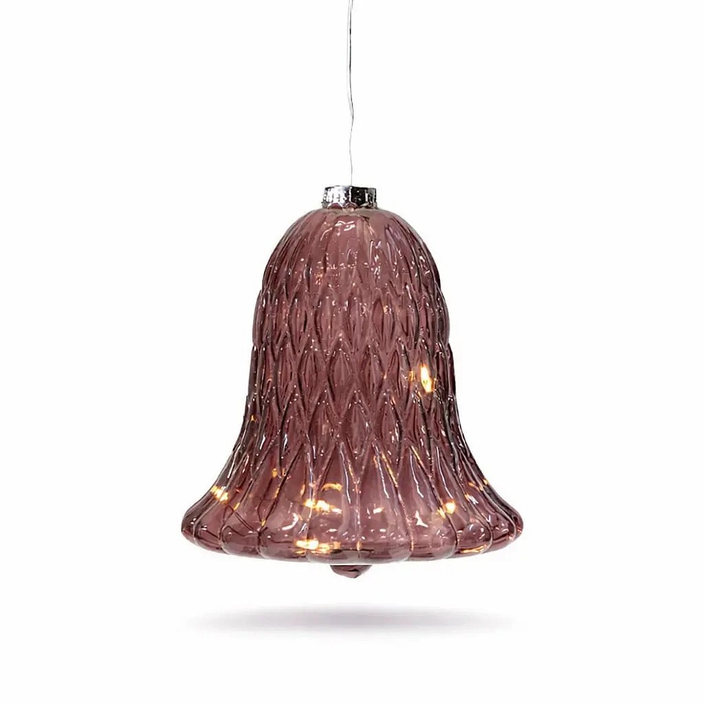 LED skleněný zvonek na baterie vínový Ø 9 × 10 cm, 5 diod, 1× AAA