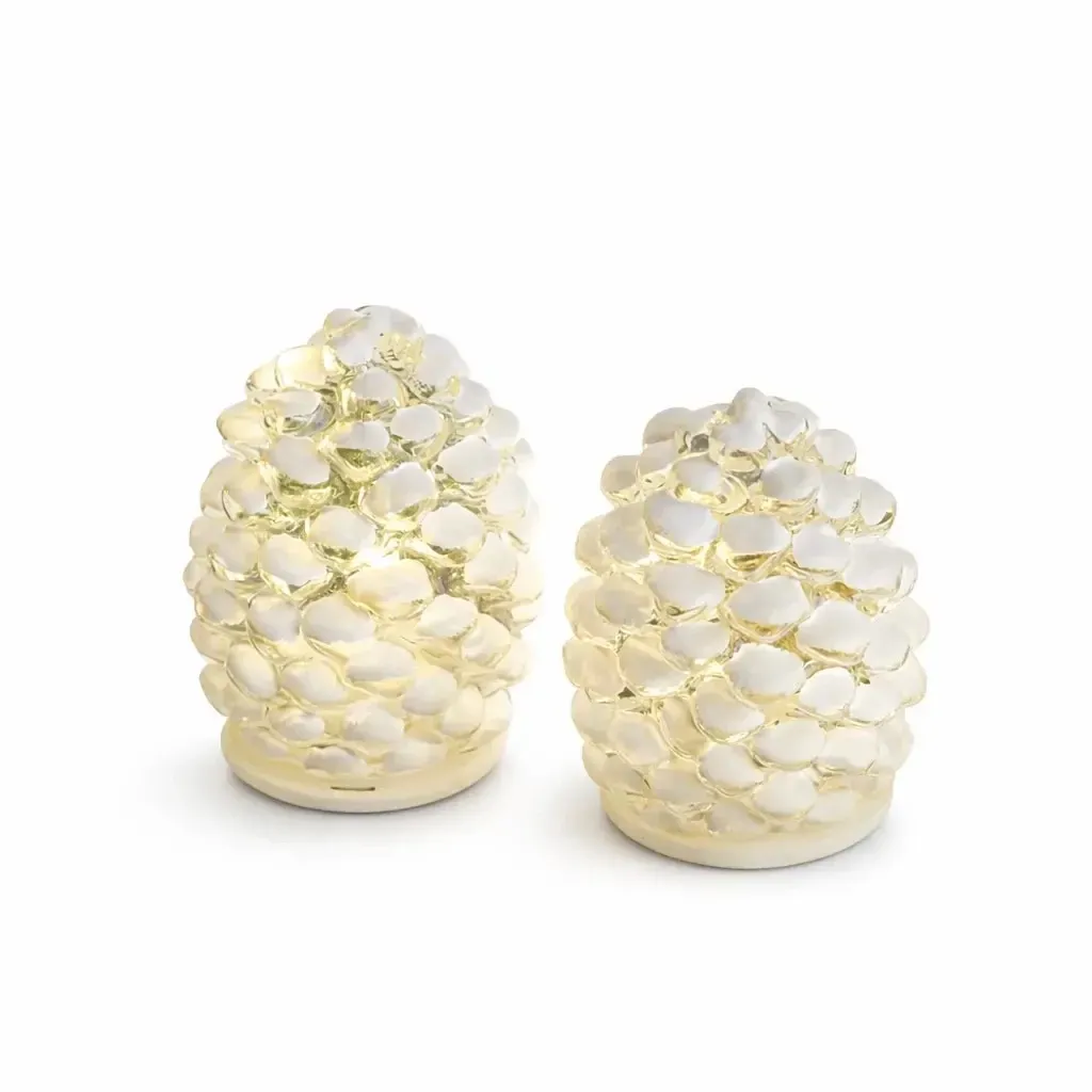 LED skleněná dekorace šišky, sada 2 kusy, zasněžené
