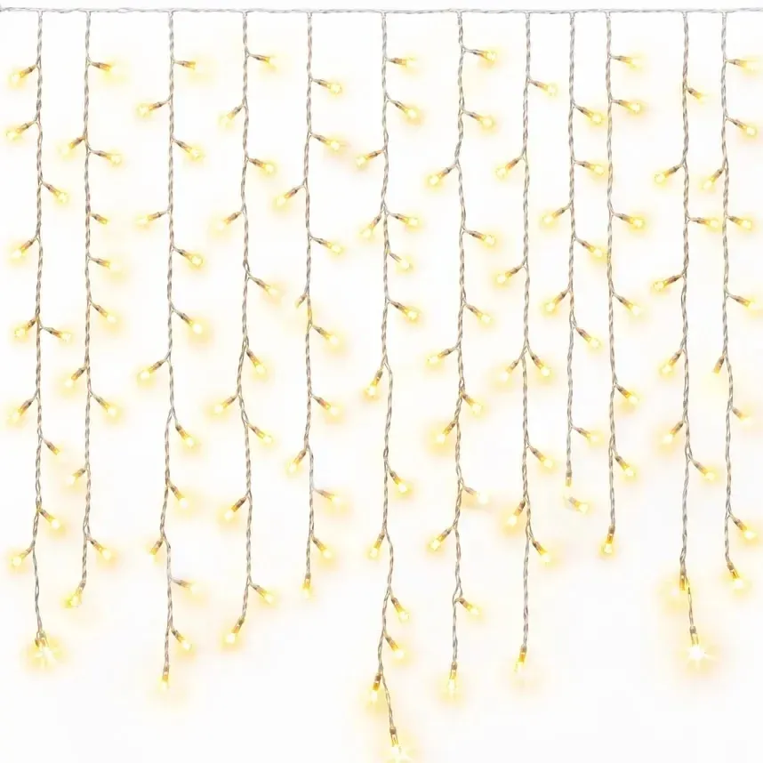 Easy fix Interiér LED světelné krápníky 300 × 90 cm, teple bílá, 174 diod, čirý kabel IP20, prodlužovací