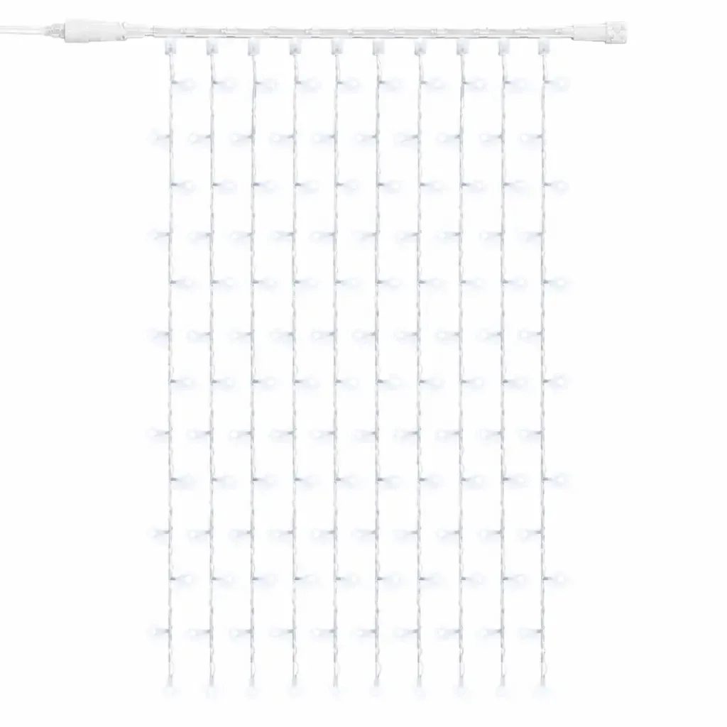 Easy Fix LED světelný závěs venkovní 100 × 150 cm, ledově bílá, 150 diod, bílý kabel IP67, prodlužovací