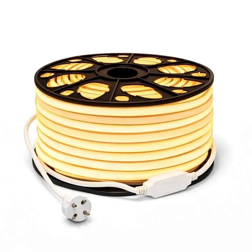 Easy Fix LED Neon hadice venkovní  50 m D-TYP dvoustranný teple bílá, 3000 diod, bílý kabel IP44, cívka