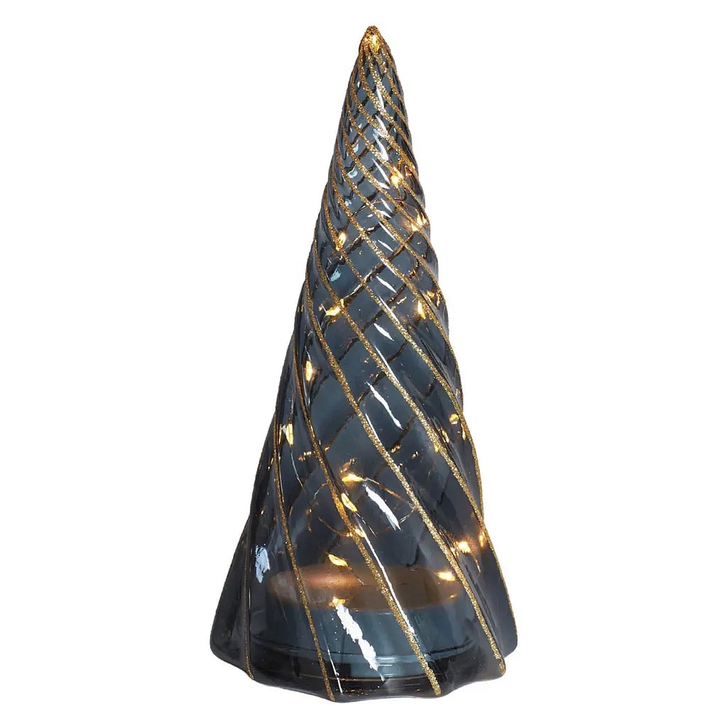 LED svítící stromeček, skleněný,  23,5 cm, černý