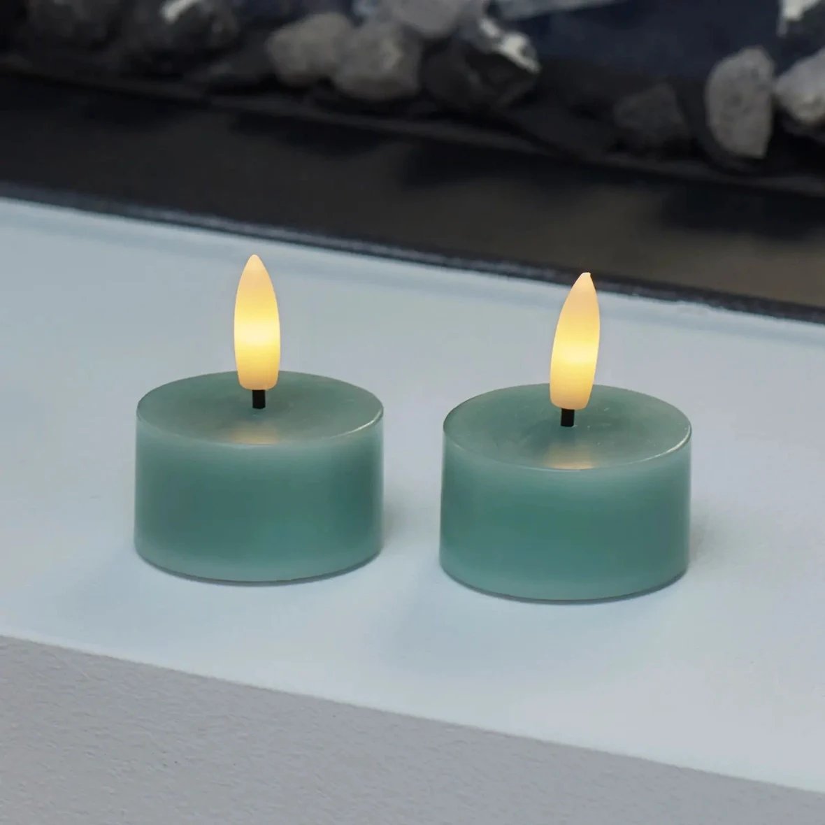 Sada LED voskových čajových svíček Sille Tealight, Ø4,5 × 2,2 cm, pískově zelená, 2 kusy
