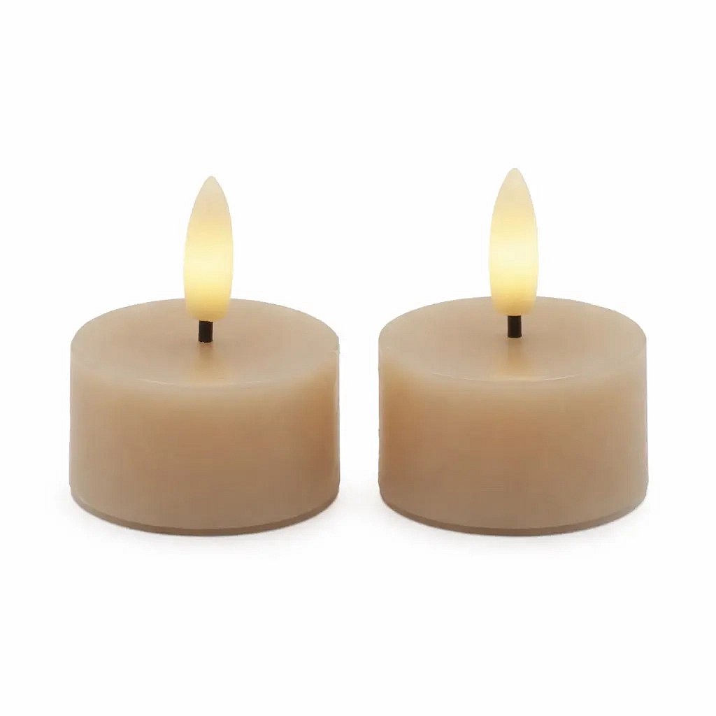 Sada LED čajové svíčky na baterie Sille Tealight, Ø 4,5 × 2,2 cm, světlý karamel, z pravého vosku, balení 2 ks