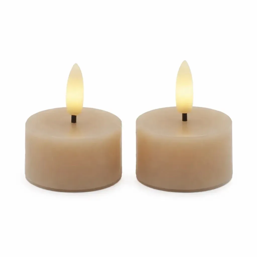 Sada LED čajové svíčky na baterie Sille Tealight, Ø 4,5 × 2,2 cm, světlý karamel, z pravého vosku, balení 2 ks