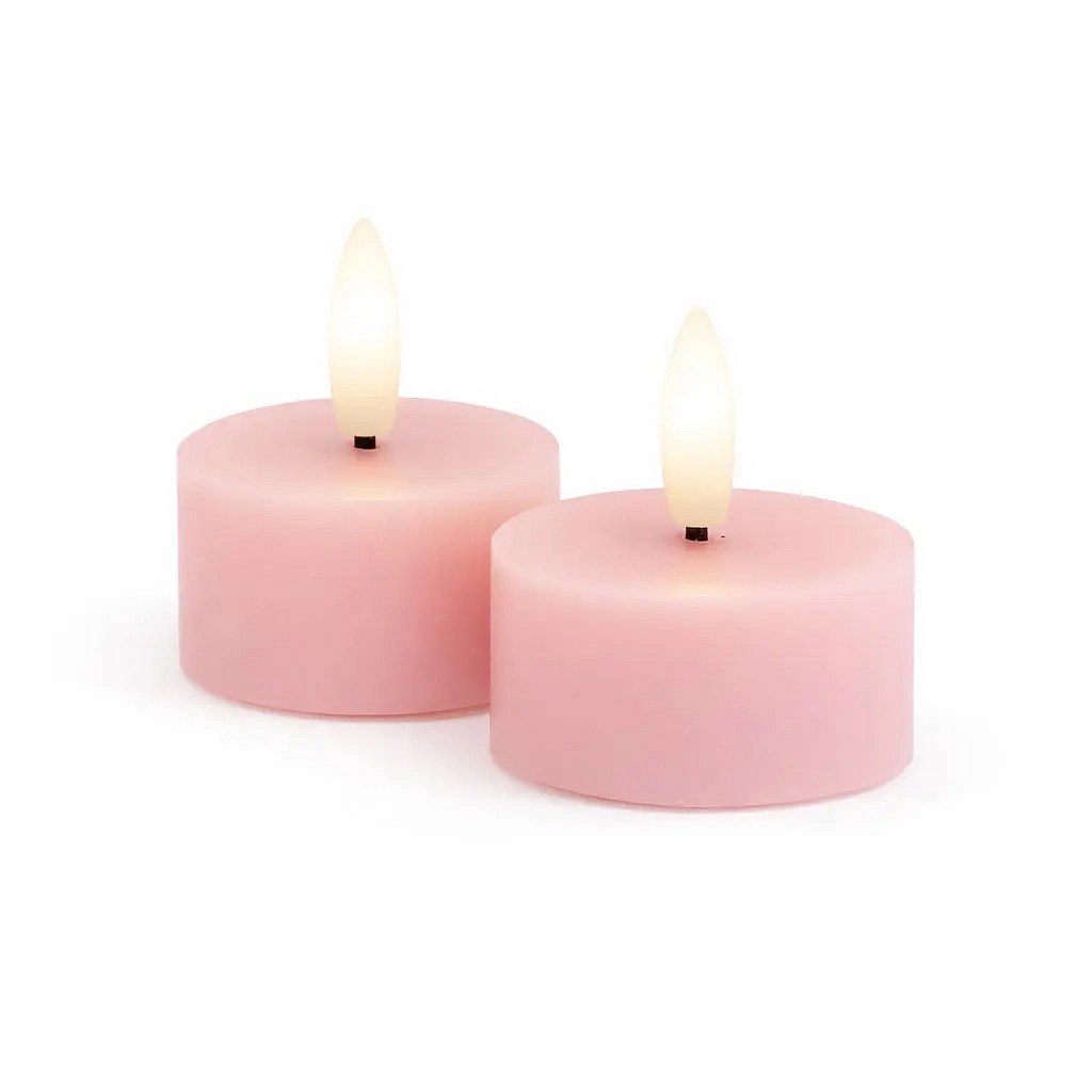 Sada LED čajové svíčky na baterie Sille Tealight, Ø 4,5 × 2,2 cm, světle růžové, z pravého vosku, balení 2 ks