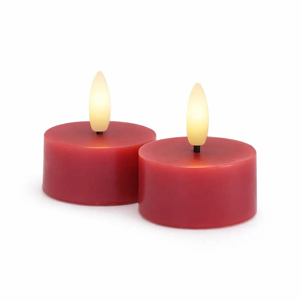 Sada LED čajové svíčky na baterie Sille Tealight, Ø 4,5 × 2,2 cm, švestkové, z pravého vosku, balení 2 ks