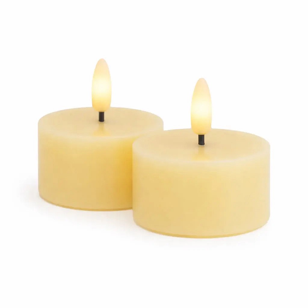 Sada LED čajové svíčky na baterie Sille Tealight, Ø 6 × 3,4 cm, světle žlutá, z pravého vosku, 2 kusy