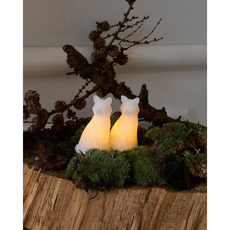 LED svíčka liška, bílá, sada 2 kusy, 10 cm