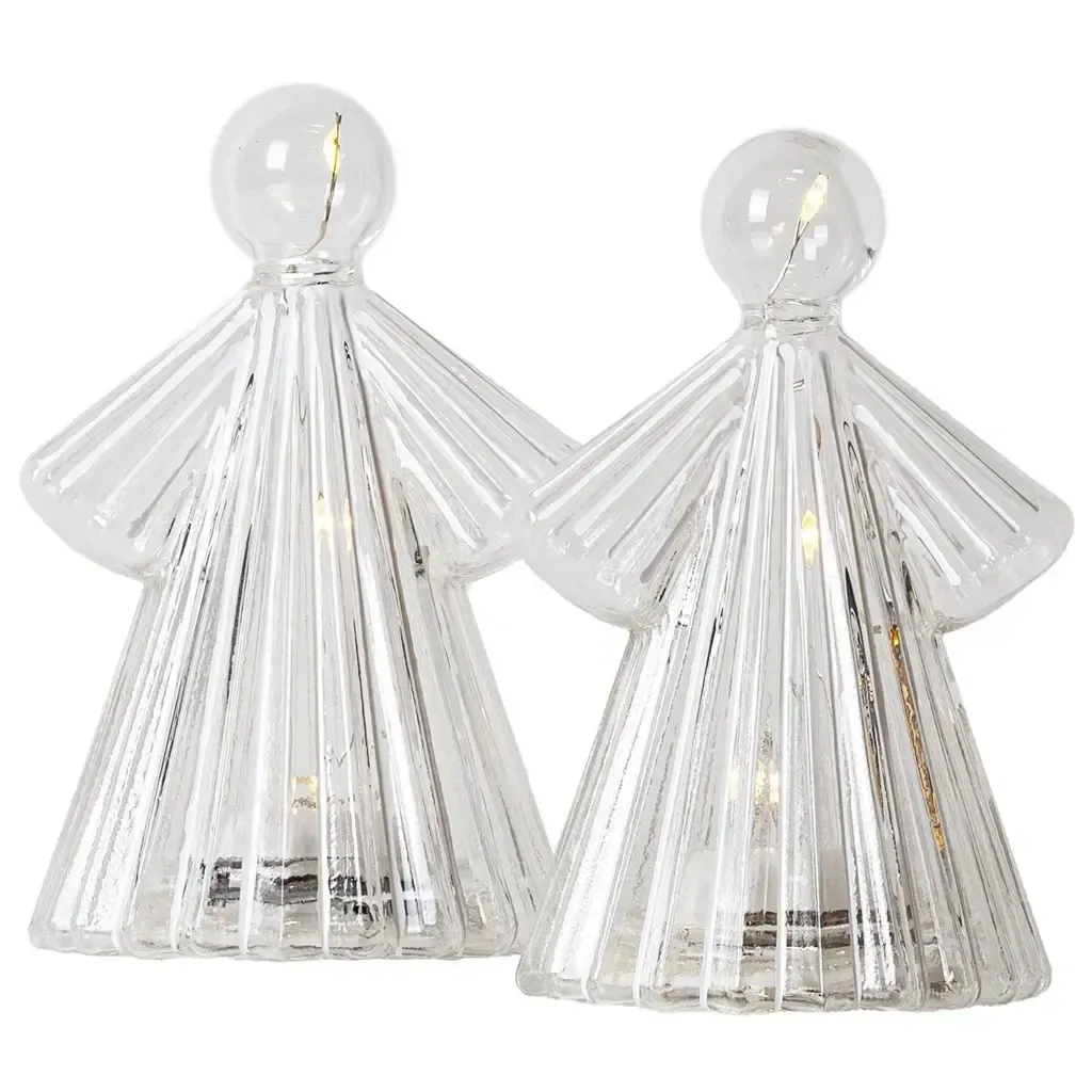 LED svítící anděl skleněný, čirý, 10 cm, sada 2 kusy