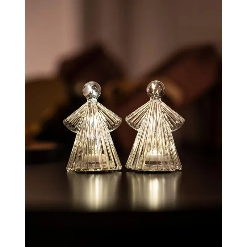 LED světelný anděl, skleněný, sada 2 kusy,čirý, 10 cm