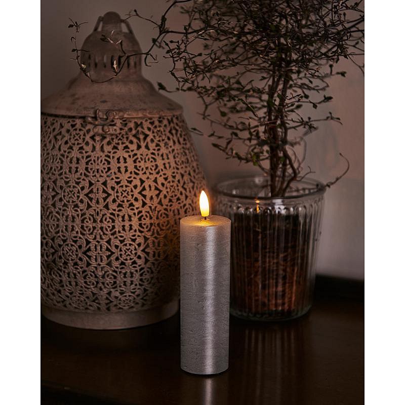 Vosková LED svíčka Sille, 15cm, stříbrná, prům