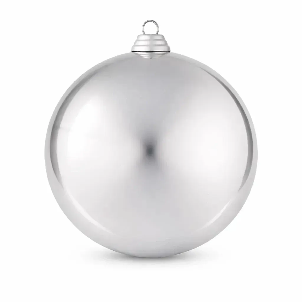 Velká vánoční koule 20 cm, stříbrná, lesklá, UV