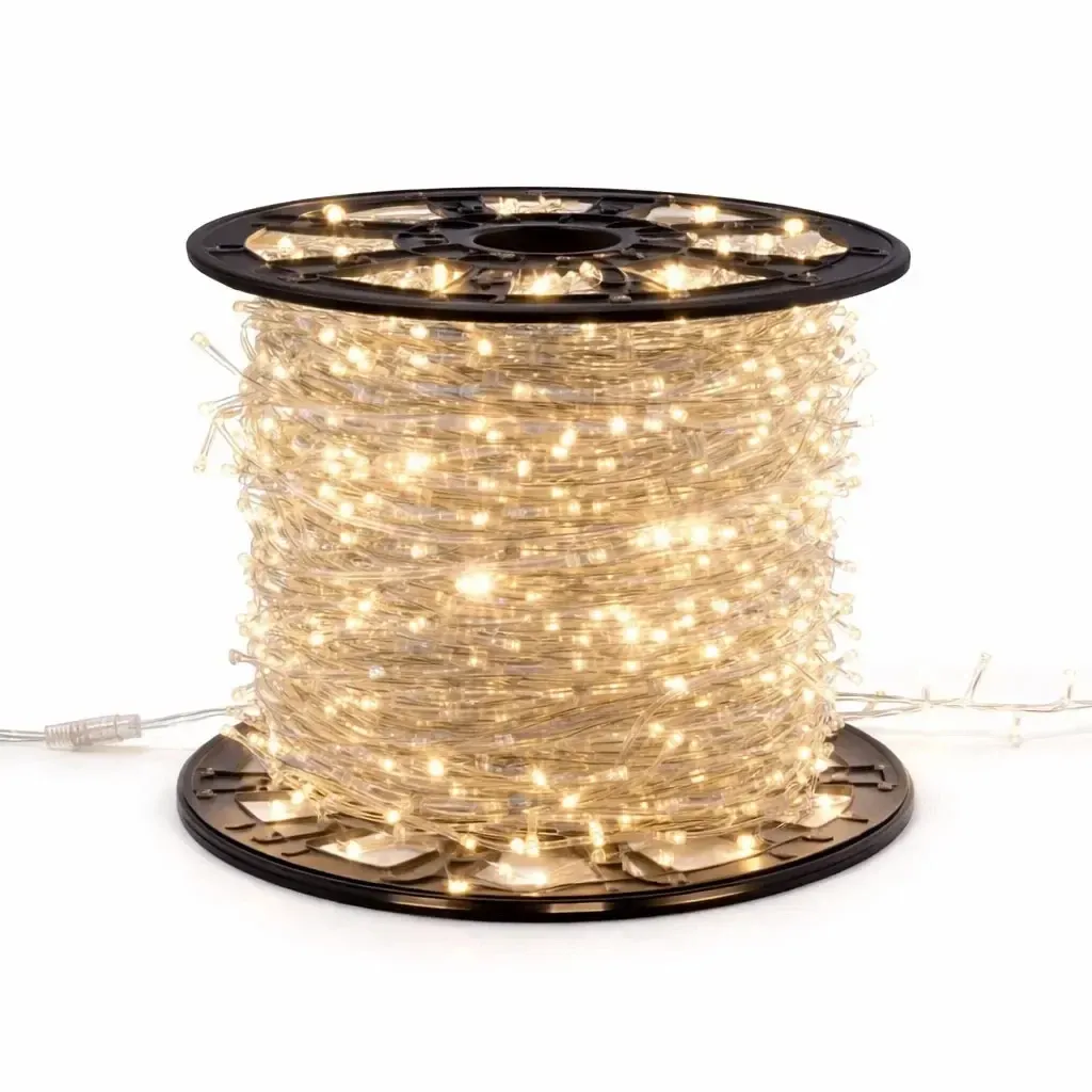 Easy Fix LED světelný řetěz 100 m teple bílá s Flash, 2000 diod, čirý kabel IP20, interiér, cívka