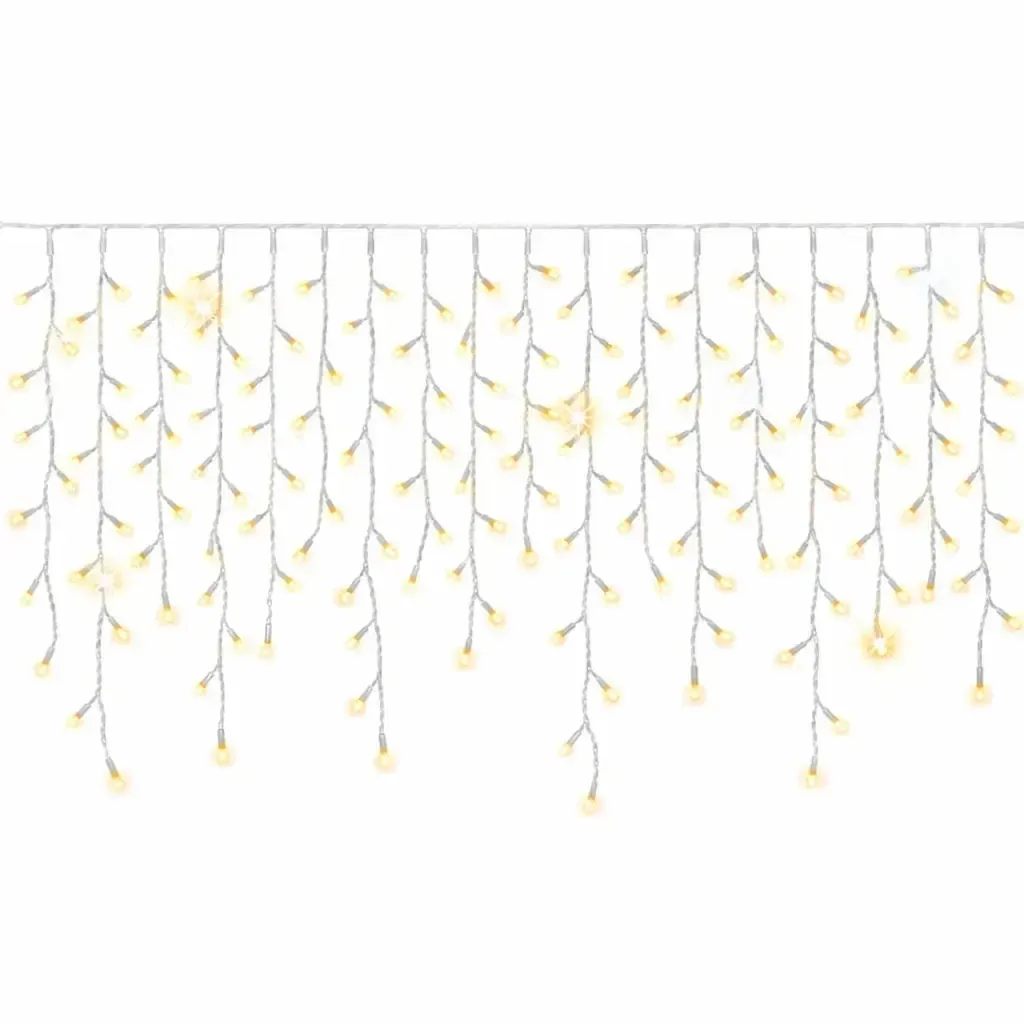 Easy Fix venkovní LED rampouchy světelné 300 × 100 cm, teple bílá s FLASH, 174 diod, bílý kabel IP44, prodlužovací