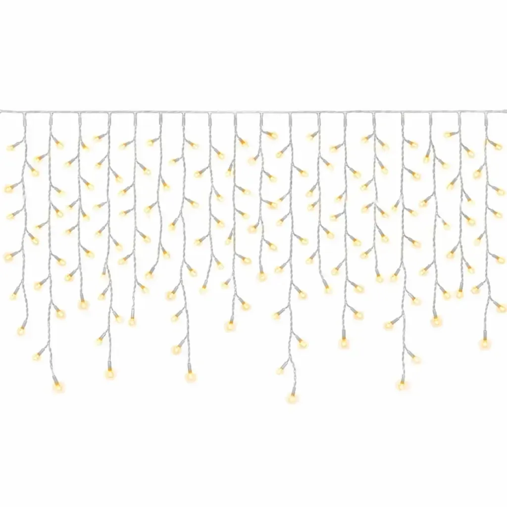 Easy Fix venkovní LED rampouchy světelné 300 × 100 cm, teple bílá s FLASH, 174 diod, bílý kabel IP44, prodlužovací