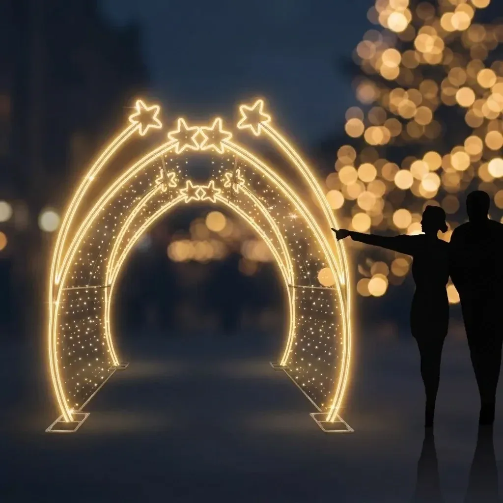 Eco Fix 3D LED star tunnel light, 200 × 250 × 400 cm, cool white with Flash, standing, aluminium