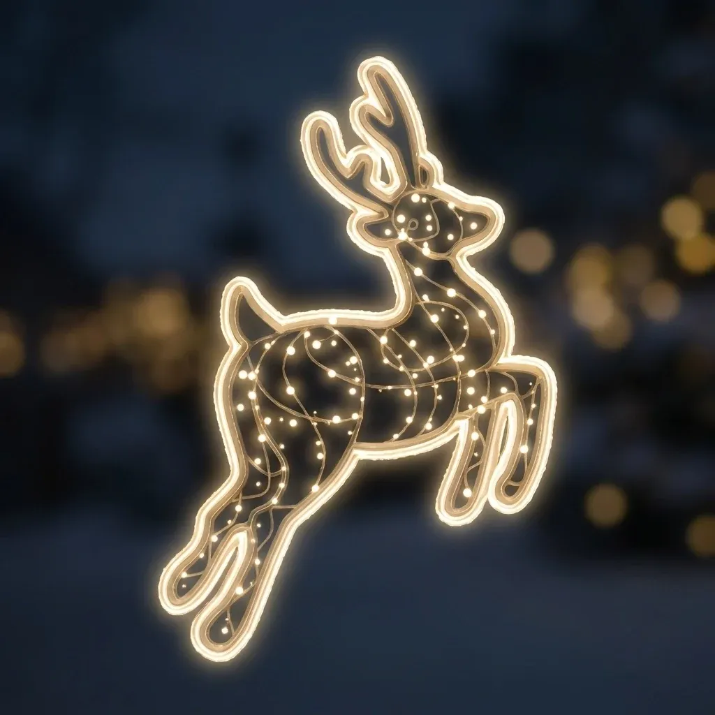 Eco Fix 2D LED light reindeer, in jump, hanging, 100 × 105 × 5 cm, icy white, 3D printed, transparent