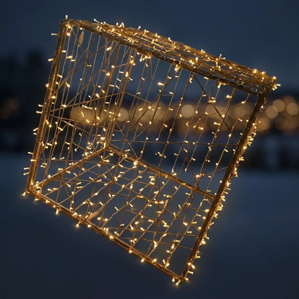 3D LED light gift with bow, 130 × 120 cm, warm white, aluminium