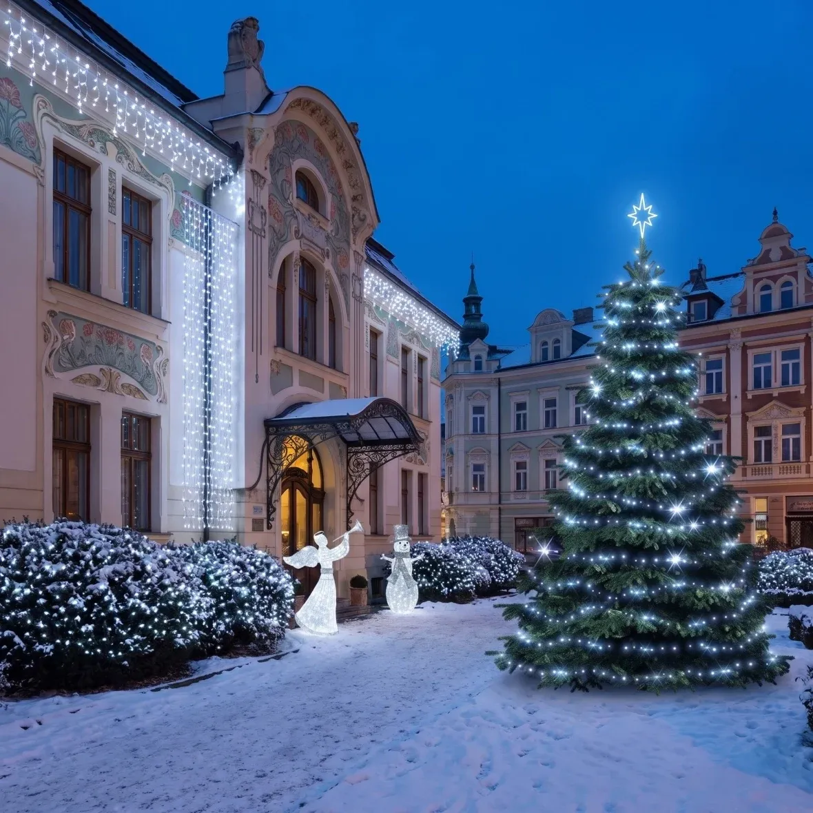 Vánoční sada Ledový resort pro hotely, secesní hotel v lázeňském městě
