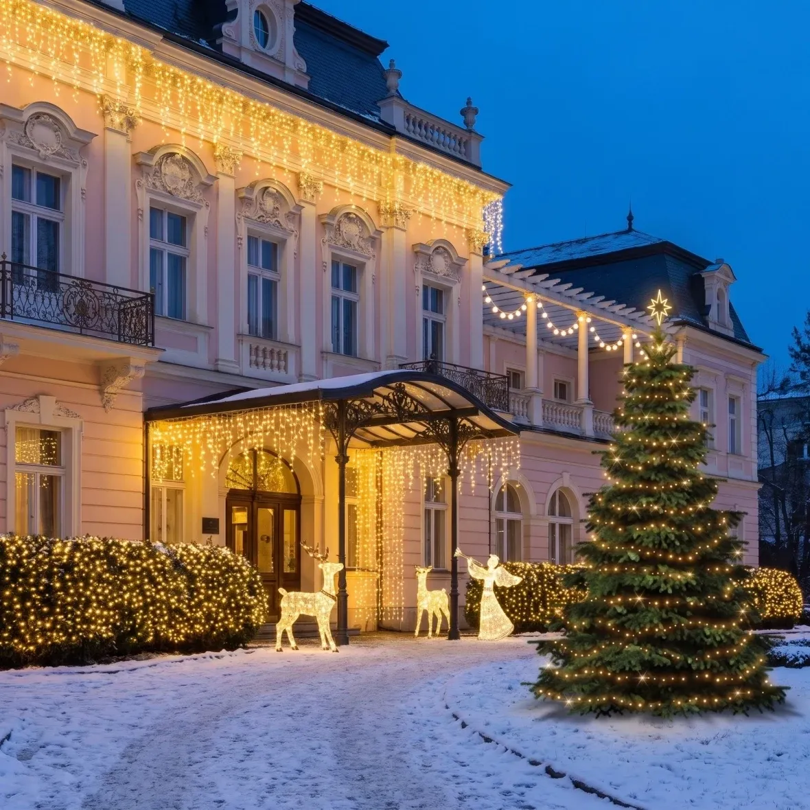 Vánoční sada Velký vchod a zahrada pro hotely, lázeňský hotel v karlovarském stylu
