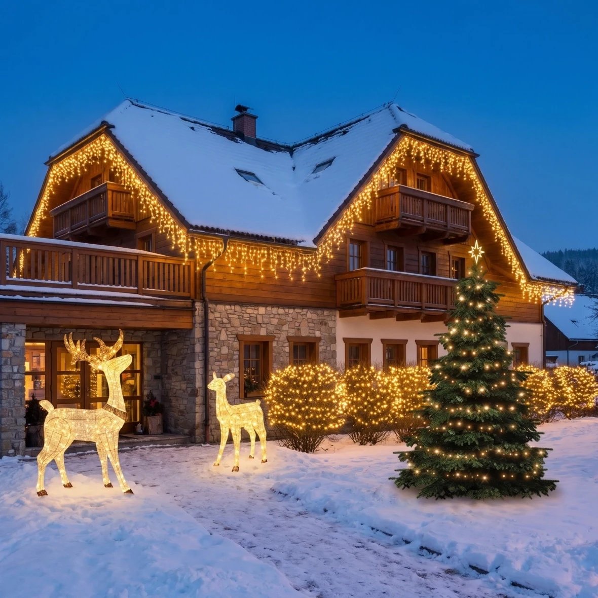 Vánoční sada Fasáda, keře a strom pro hotely, horský hotel v Krkonoších