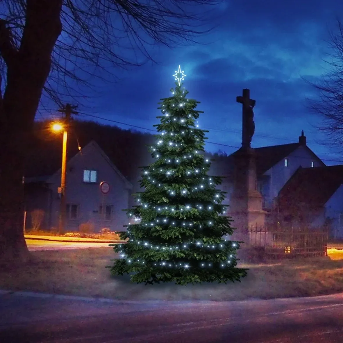 LED světelná sada na vánoční stromy vysoké 3–5 m, ledová bílá
