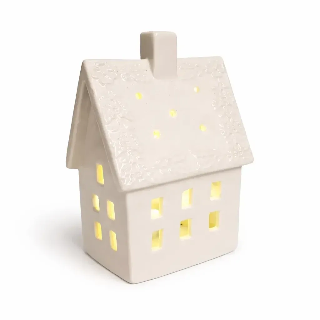LED dekorace keramický domeček 10,6 × 8,7 × 16,8 cm, teple bílá, 2× LR44